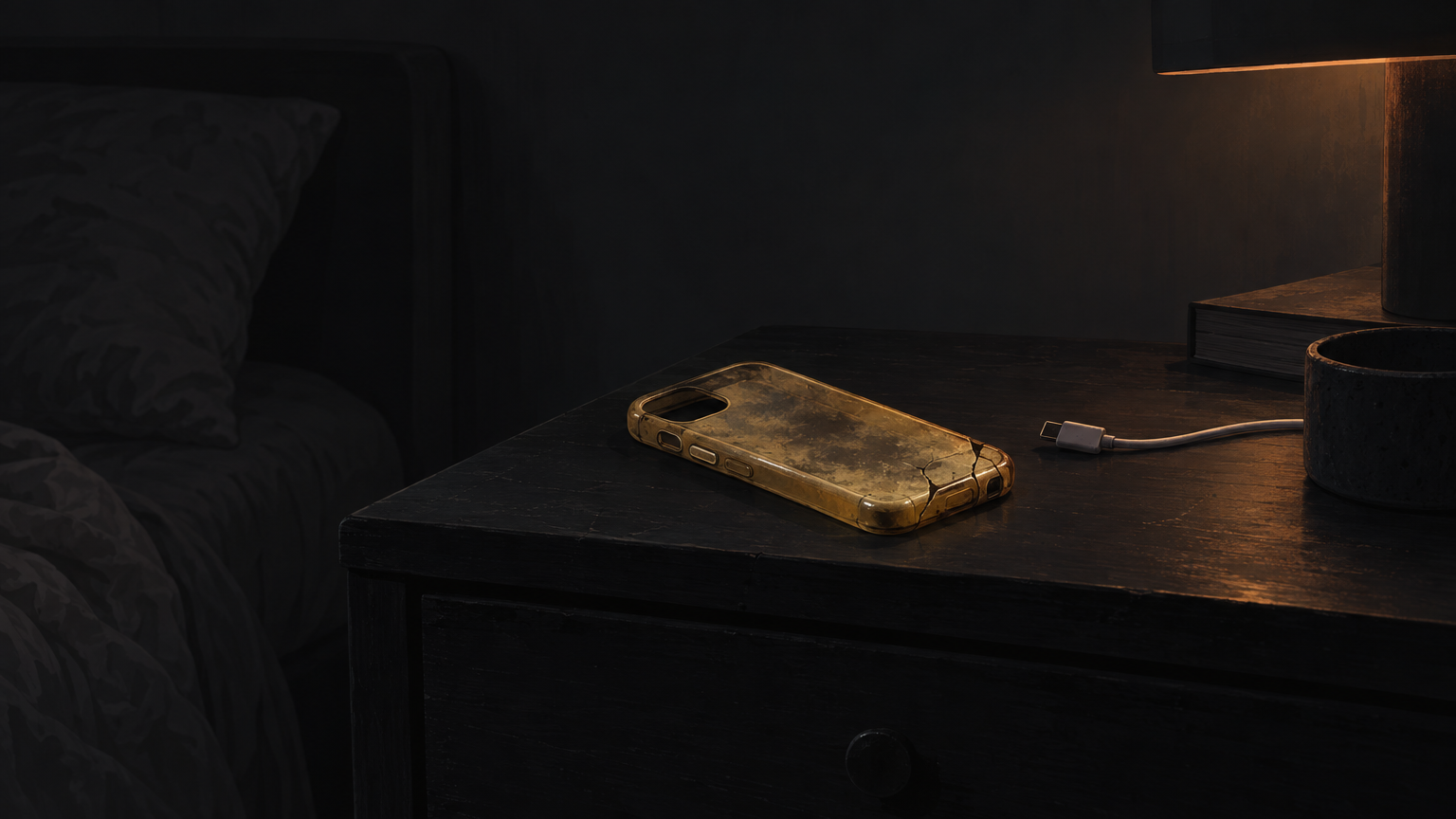 A cheap case gone yellow and cracked